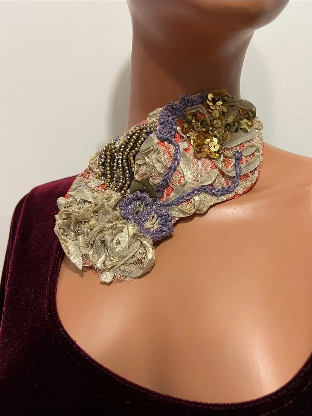 Embellished Cream and Lavender Lace Sleep Mask